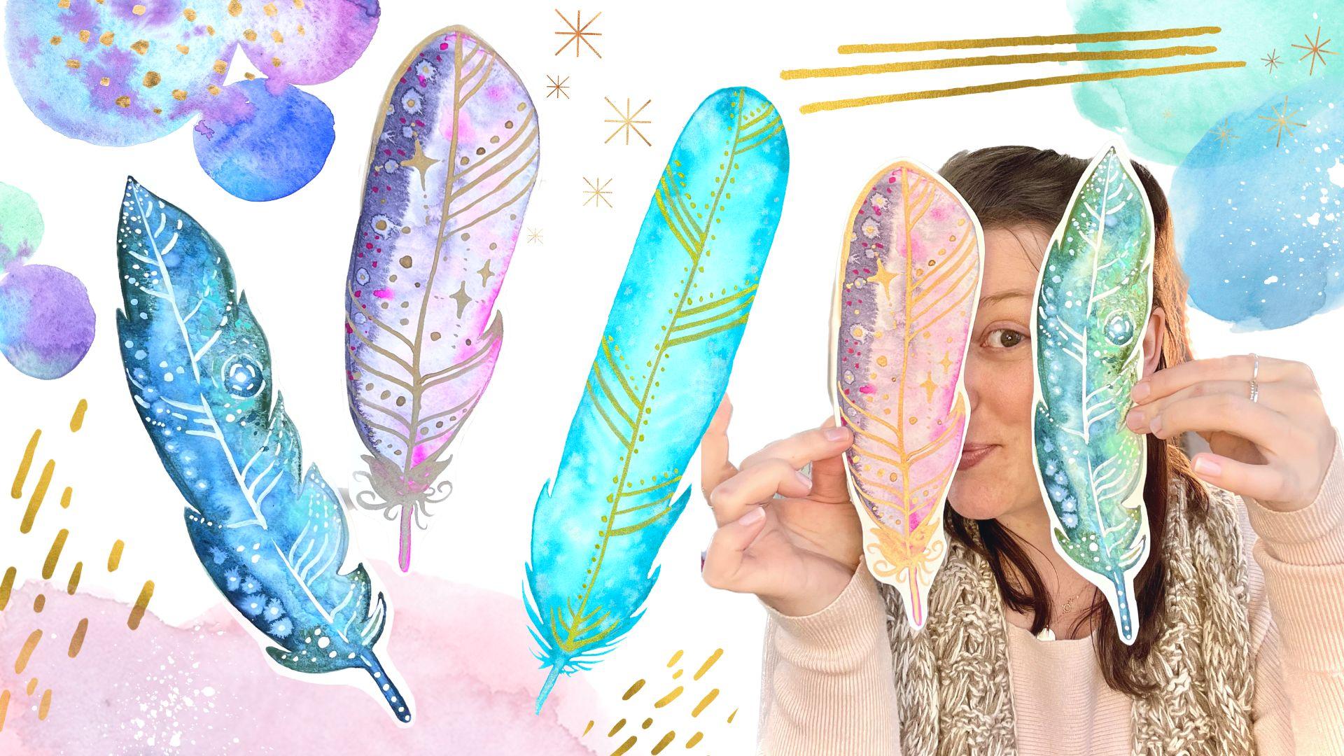 【Skillshare中英字幕】Playful Watercolor For Beginners – Paint A Magical Feather Bookmark With The Wet-on-Wet Technique